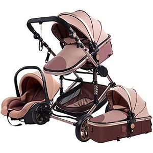 Kinderwagen 3 in 1 Draagbare Reizen Kinderwagen Opvouwbare Kinderwagens Aluminium Frame Hoge Landschap Auto voor Pasgeboren Babyboomer Poussette (beige 739)