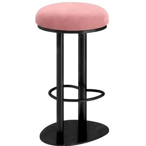 Barkruk, fluwelen lage kruk, ontbijteilandstoelen met metalen voetsteun, keuken hoge barstoel, rond gestoffeerd, for café-toonbank, thuisfeest, gemakkelijk te verplaatsen (Color : Pink, Size : 65cm/