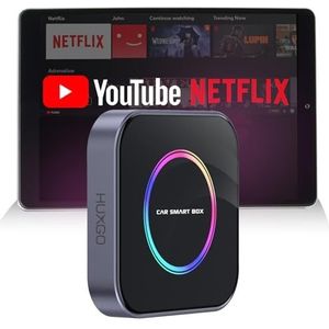 HUXGO® Draadloze CarPlay Adapter Ai Box 3 in 1 | Auto Streaming met Android 13, Netflix, YouTube | Auto wireless Dongle, ingebouwd 8GB+128GB
