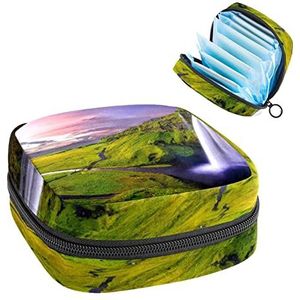 Groene Natuur Waterval Periode Pouch Draagbaar,Tampon Opbergtas voor Maandverband, Meerkleurig, 4.7x6.6x6.6 in/12x17x17 cm
