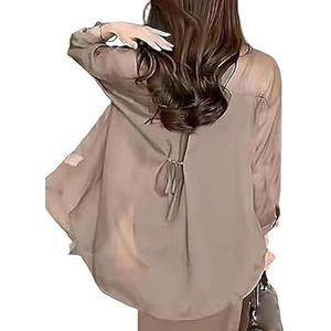 KIKIATA Zomerzonnebrandcrème chiffon shirt, plus size dunne zonbescherming top voor vrouwen, UV-gesneden cool touch vest, chiffon blouses, Kaki, XL