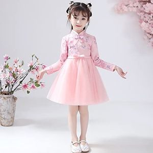 Meisjes Cheongsam jurk Chinese Hafu kinderen jurken baby traditionele Chinese bloem meisje jurk (Color : Pink 2, Size : 130)
