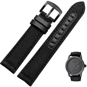 Nylon canvas horlogeband geschikt for Seiko nr. 5 Prospex-serie Citizen Eco-Drive Vervang waterdichte horlogeband 20 22 24 mm polsband (Color : Black-Black, Size : 20mm)