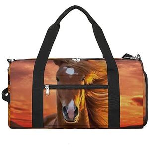 Brown Horse Grappige Gymtas met Schoenenvak Reizen Plunjezak Weekender Overnachting Tas Yoga Tas