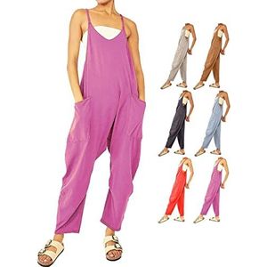 Wide Leg Jumpsuit with Pockets Women Plus Size Casual Loose Sleeveless Spaghetti Strap Solid Color Jumpsuits Rompers (2XL,Purple)