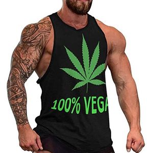 Vegan Leaf tanktop voor heren, grafische mouwloze bodybuilding T-shirts, casual strand-T-shirt, grappig sportschool-spierweefsel