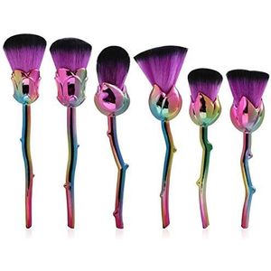 Bswefty 6 stuks Rose Gloden Bloem Vorm Make-up Borstels Set Cosmetische Poeder Gezicht Pinceis Tool Blush Kabuki Borstel Brocha Maquillaje (Handvat Kleur: Kleurrijk Geen DOOs)