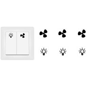 Schakelstickers set 3 x ventilator en 3 x lichtstickers symbolen (RP16/1) (10mm)