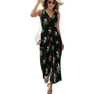 Magische Eenhoorn Vegan voor Leven Casual Maxi Jurk Voor Vrouwen V-hals Zomer Jurk Mouwloos Strandjurk 2XL