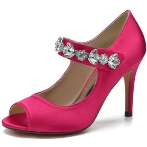 SYDZSW Bruiloftsschoenen Ivoor Hak Naald Satijn Hoge Hakken Bruidsschoenen Sandaal Bruidsschoenen Bruidsband met Strass 35-43, Roze, 35 EU