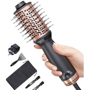 Reizen Dual Voltage Föhn Borstel, Kleine Heteluchtborstel voor Europese Reizen, Compacte 2 Inch One Step Blowout en Volumizer Haarföhn met Ovaal Ontwerp, Rose Goud