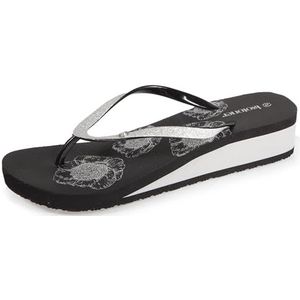 Isotoner Dames teenslippers met bloemenprint, Zwart Lurex, 40 EU