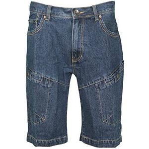 Schuerzenfabrik Jeansbroek voor heren, korte jeansshort in 5-pocket-design, ook als cargojeans, shorts van 100% katoen, 2 kleuren, 2 modellen, Donkerblauw met cargozak, 32W