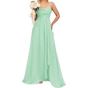 Prinses Bruidsmeisjes Jurken Spaghetti Bandjes Galajurken Chiffon Formele Avondfeest Maxi Jurk met Split ZM192, mintgroen, 32