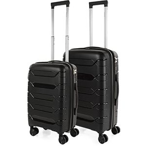 ITACA - Koffer Set - Koffers Set - Stevige Kofferset 2 Stuks - Reiskoffer Set. Set van 2 Trolley koffers (Handbagage Koffer, en Middelgrote Koffer). Kofferset Delige. Lichtgewicht Koffers, Zwart