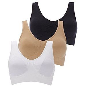 BOOLAVARD Comfort bh, Gr. XL (106-111cm/85B-90B) Naadloos - Vormbustier Top zonder beugel, Ahh Bra feel-good bh Microfiber figuur, Wit, Zwart en huidskleuren