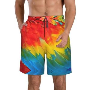 Blauwe Haai Print Heren Zwemplank Shorts Zwembroek Trunks Badmode Sneldrogende Surfen Strand Essentiële Zomer, Fantastische Papegaai Veer, M