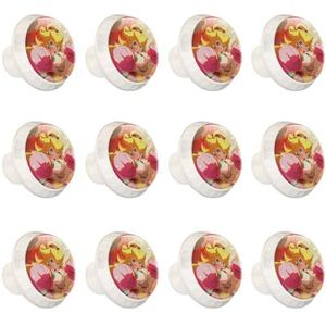 XYMJT voor Princess Peach witte ronde ladetrekkers met schroeven (12 stuks) ABS-glazen kasthandgrepen 35 x 28 x 17 mm - Stijlvolle dressoir hardware-keukenknopset voor kast, deur en lade