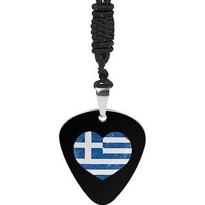 Griekenland Hart Liefde Retro Vlag Gitaar Pick Ketting Metalen Hanger Charm Chain Ketting Sieraden Gift
