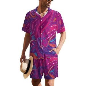 Bloemen Paisley Indiase heren Hawaiiaanse pak set 2-delige strand outfit korte mouw shirt en shorts bijpassende set
