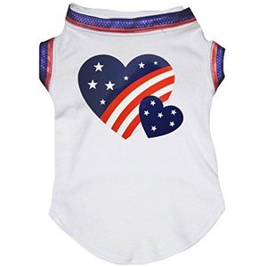 Petitebelle America Twin Heart wit puppy hond katoenen shirt, X-Small, Kleur: wit