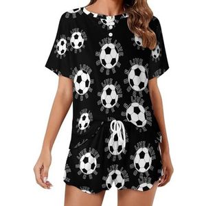 Live Love Soccer Soft Womens Pyjama Korte Mouw Pyjama Loungewear met Zakken Gift voor Thuis Strand 3XL