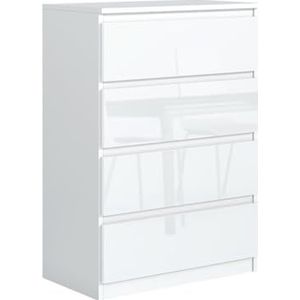 MebLocker Commode met 4 schuifladen, ideaal voor woonkamer, slaapkamer, kinderkamer, tienerkamer en kantoor, moderne elegante oplossing voor stijlvolle opslag en organisatie (witte glans)