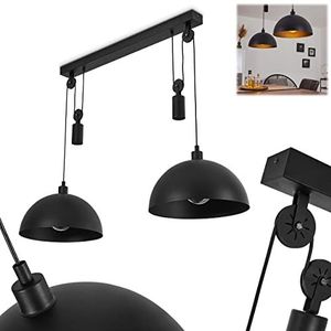 Hanglamp Manacales, Metalen hanglamp in zwart in industrieel design, Hanglamp met verstelbare hoogte tot max. 188,5 cm, 2 lampen, 2 x E27, zonder gloeilampen