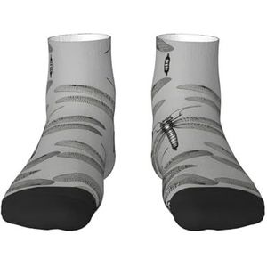 Libellen grijze print veelzijdige sportsokken voor casual en sportkleding, geweldige pasvorm voor voetmaten 36-45, Libellen Grijs, Eén Maat