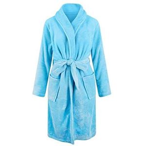 Relax company - fleece badjas - ochtendjas - sjaalkraag - heren en dames - effen kleuren - Lichtblauw L/XL - SKU 946-RC