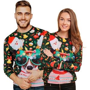 Lelijke kersttrui voor heren en dames, grappige kersttrui met lange mouwen, lelijke kersttrui, katoen, kersttrui, casual, uniseks, kerstsweatshirt, cadeau, meisjes, tieners, groen, XL