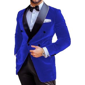 Heren fluwelen pak blazer slim fit kerst jas prom smoking jas inkeping revers bruiloft feest gekleed, koningsblauw, XS