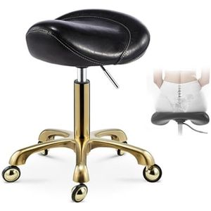 FXLUHAY Rollende kruk zadelkruk bruin zwart, professionele medische salonstoel, draaibare ergonomische bureaustoel voor tandheelkundige, schoonheidsspecialiste (zwart)