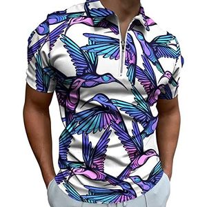 Kleurrijke Hummingbirds heren poloshirt met rits T-shirts Casual korte mouw Golf Top Classic Fit Tennis Tee