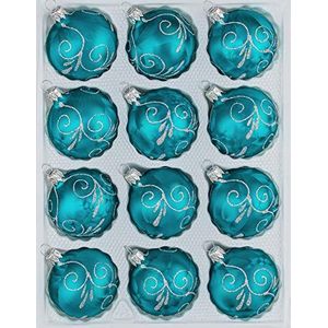 12-delige glazen kerstballenset in 'Ice Petrol-Turquoise zilveren ornamenten' - kerstballen - kerstversiering - kerstboomversiering