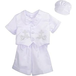Lito Angels Baby Jongens Doopsel Doop Satijn Pak Kleding Doopkleding Set Wit Doopkostuum met Kap Maat 68 (Leeftijd 6 maanden) Korte Mouw