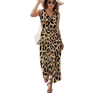 Maxi-jurk met luipaardprint voor dames, mouwloos, lange zomerjurken, strandjurken, A-lijn, S