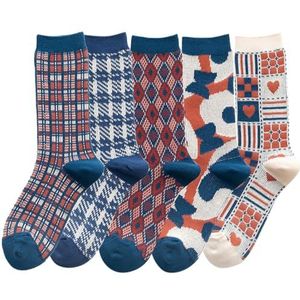 yeeplant Novelty Plaid Crew Sokken - Vintage Fashion - 5 paar elastische dikke casual wintersokken voor trendy vrouwen, Meerkleurig, Eén Maat