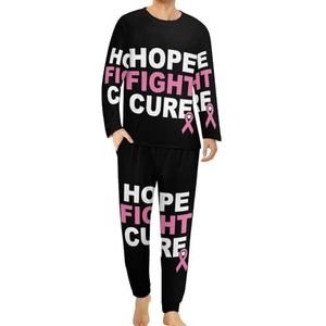 Roze Hoop Fight Borstkanker Comfortabele Heren Pyjama Set Ronde Hals Lange Mouw Loungewear met Zakken L