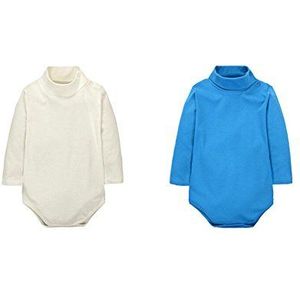 CuteOn Baby Unisex katoen lange mouwen bodysuits effen coltrui onesies, Beige - Blauw, 9 Maanden