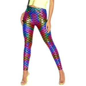 janisramone Womens dames nieuwe holografische zeemeermin vis schaal afdrukken skinny disco metallic legging broek, Meerkleurig, 46-48 grote maten