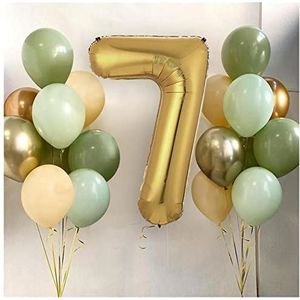 Ballonnen 15 stks/partij avocado groene latex ballonnen 40 inch goud nummer folie bal verjaardagsfeest bos jungle decoratie Heliumballonnen (Size : 7)