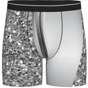 Boxer slips, heren onderbroek boxershorts, been boxer slips grappig nieuwigheid ondergoed, zilveren faux glitter glam bling, zoals afgebeeld, M