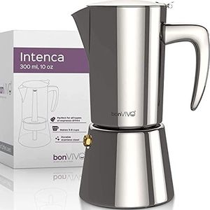 bonVIVO – Intenca Fornuis Italiaanse espressomaker –Roestvrijstalen Mokkapot met zilver/chroom afwerking - voor koffie met een volle body, maakt 6 kopjes espresso, geschikt voor inductiekookplaten