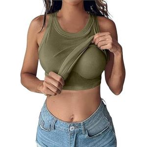 Zenith Ribbed Tank Top Built in Bra, Sexy Round Neck Comfort Sports Camisole Tank Top with Built in Bra for Women (S,Green)