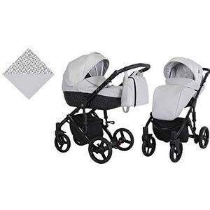 KUNERT Kinderwagen TIARO sportwagen babywagen autostoel babyzitje complete set kinderwagen set 2 in 1 (grijs, framekleur: zwart, 2-in-1)