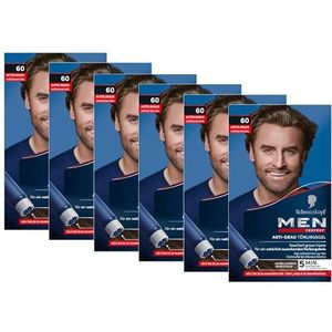 Men Perfect Anti-grijze kleurgel 60 middenbruin (6 x 80 ml), haarkleur voor mannen verblindt grijs haar, anti-grijze tint voor een natuurlijk uitziend resultaat