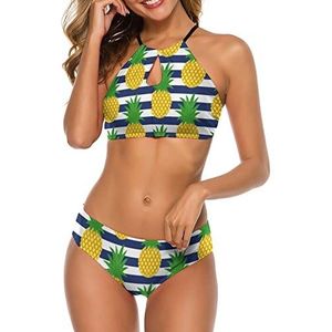 Ananas Gestreepte Vrouwen Bikini Sets Tweedelig Badpak Spaghetti Strap Badpak Zomer Strand