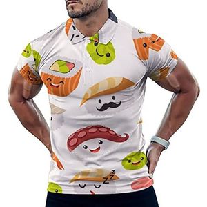 Kawaii Sushi Emoticon Casual Poloshirts Voor Mannen Slim Fit Korte Mouw T-shirt Sneldrogende Golf Tops Tees 4XL