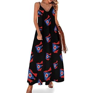 Vlag van de Ohio State Flag Women's Sling Maxi-jurken V-hals casual mouwloze verstelbare riem sexy lange jurk